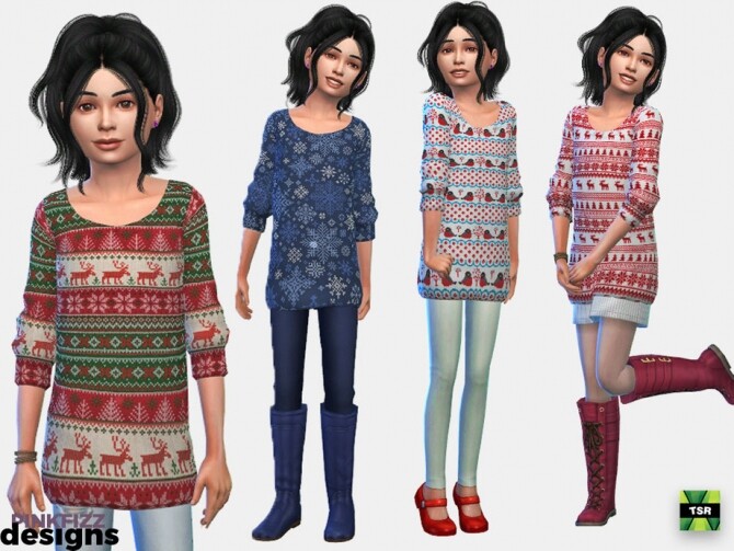 Sims 4 Junior Festive Sweater by Pinkfizzzzz at TSR