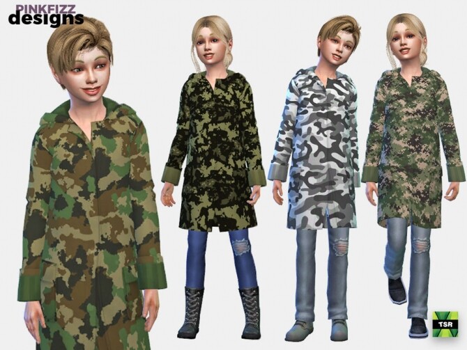Sims 4 Junior Camo Coat by Pinkfizzzzz at TSR