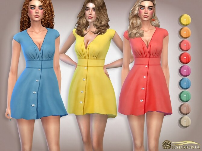 Sims 4 V Neck Flattering Mini Dress by Harmonia at TSR