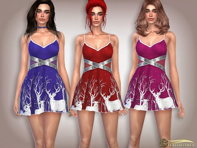 Sims 4 Sequined Reindeer Print Mini Dress by Harmonia at TSR