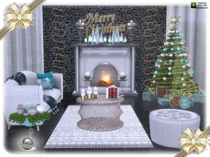 Sims 4 Segor Christmas living room by jomsims at TSR