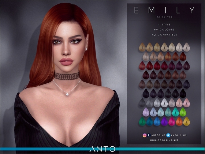 Sims 4 Emily long wavy hairstyle by Anto at TSR