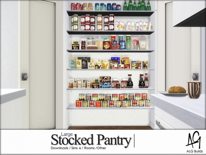 Sims 4 Large Stocked Pantry Room by ALGbuilds at TSR