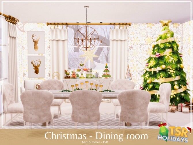 Sims 4 Christmas Dining room Holiday Wonderland by Mini Simmer at TSR