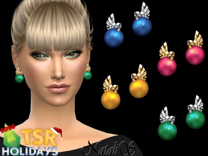 Sims 4 Winter Wonderland Christmas ball earrings by NataliS at TSR