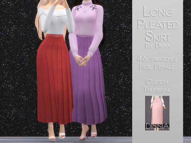 Sims 4 Long Pleated Skirt by Dissia at TSR