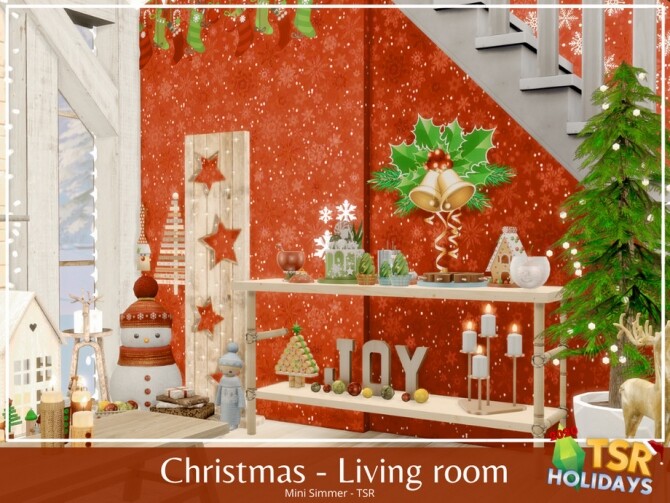 Sims 4 Christmas Living room Holiday Wonderland by Mini Simmer at TSR