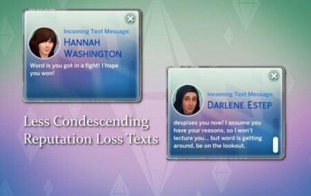 Less Condescending Reputation Loss Texts by misophorism at Mod The Sims