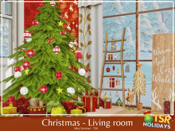 Sims 4 Christmas Living room Holiday Wonderland by Mini Simmer at TSR