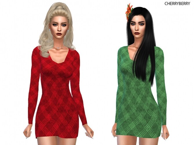 Sims 4 Holly Minidress by CherryBerrySim at TSR