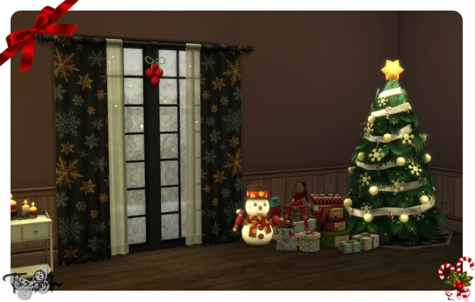 Sims 4 Christmas curtains in 19 various colors and patterns by therran91 at Mod The Sims