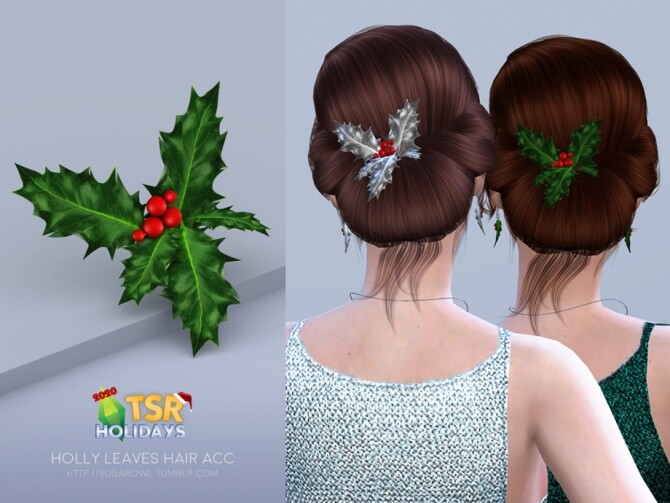 Sims 4 Holiday Wonderland Holly Leaves hair acc by sugar owl at TSR