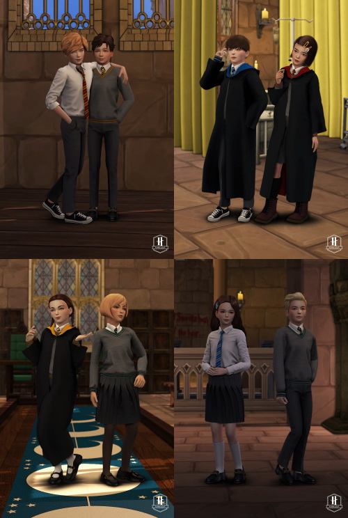 Sims 4 Hogwarts uniform set remaster + Kids version at Kiro