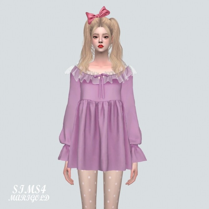 Sims 4 Frill Baby doll Mini Dress TTT at Marigold