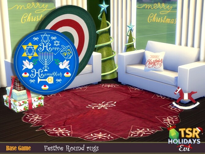 Sims 4 Holiday Wonderland festive round rugs by evi at TSR
