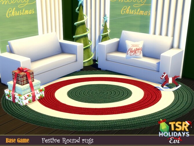 Sims 4 Holiday Wonderland festive round rugs by evi at TSR