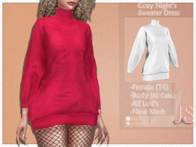 Sims 4 Cozy Nights Sweater Dress by JavaSims at TSR