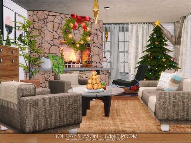 Sims 4 Holiday Season Living Room by MychQQQ at TSR