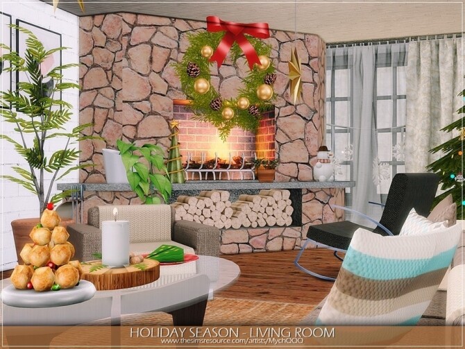 Sims 4 Holiday Season Living Room by MychQQQ at TSR