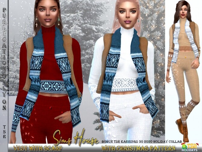 Sims 4 Holiday Wonderland Womens Vest with Scarf by Sims House at TSR