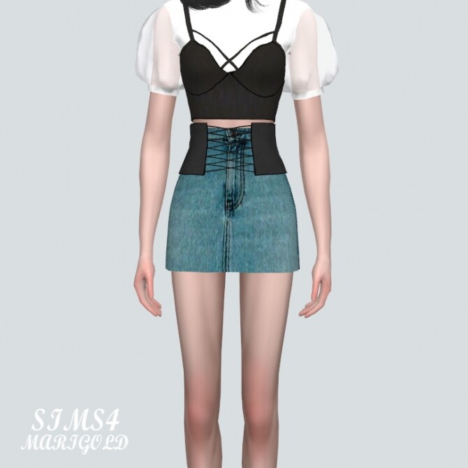 Sims 4 Corset Denim Skirt at Marigold