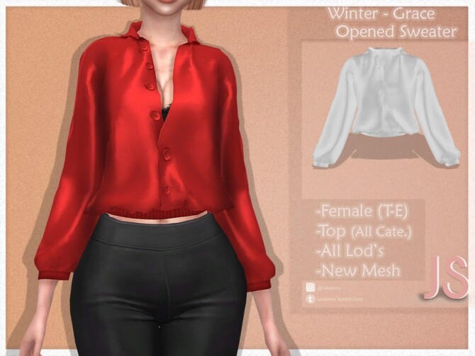 Sims 4 Winter Grace Opened Sweater by JavaSims at TSR