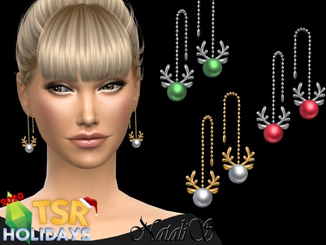 Sims 4 Xmas reindeer earrings Winter Wonderland by NataliS at TSR
