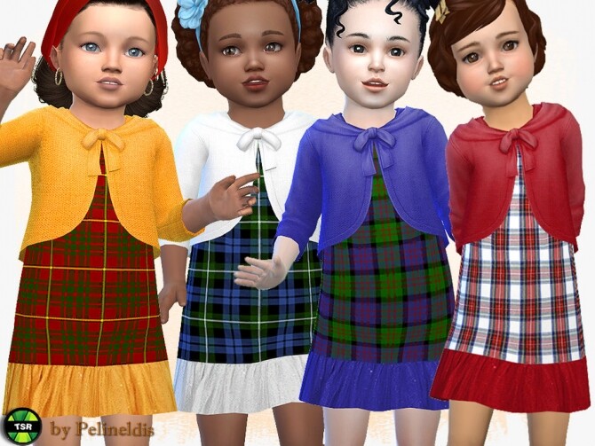 Sims 4 Tartan Dress with Cardigan by Pelineldis at TSR