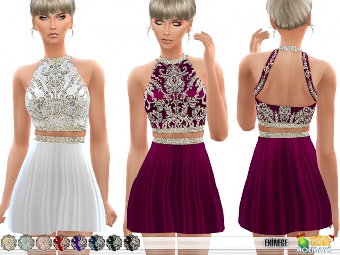 Sims 4 High Neck Two Piece Dress Holiday Wonderland by ekinege at TSR