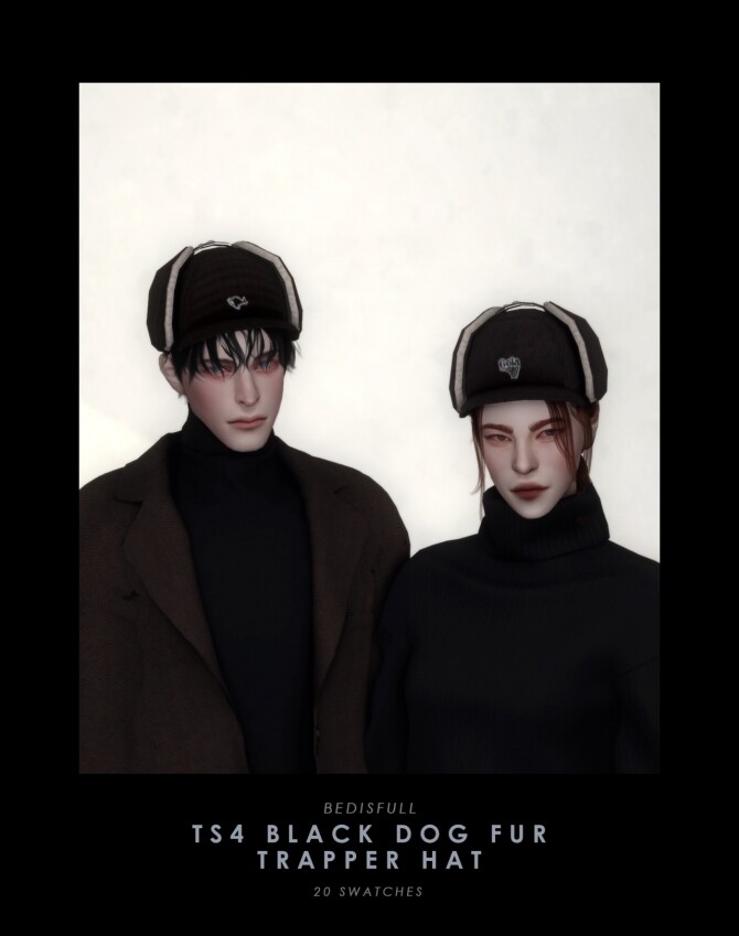 Sims 4 FM&M Black dog fur trapper hats at Bedisfull – iridescent