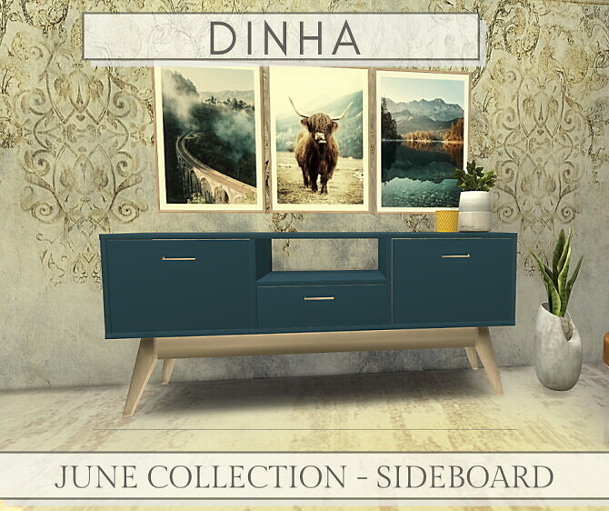 Sims 4 June Collection: Sideboard, Pillows & Frames at Dinha Gamer