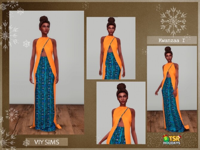 Sims 4 Holiday Wonderland Kwanzaa Dress I   VI by Viy Sims at TSR