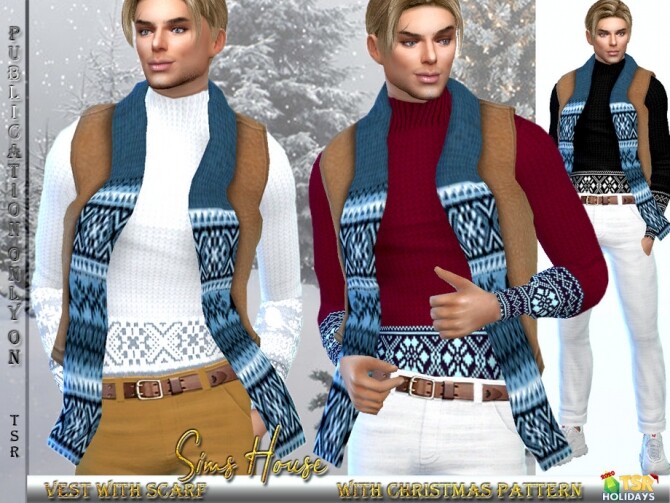Sims 4 Mens Vest with Scarf Holiday Wonderland by Sims House at TSR