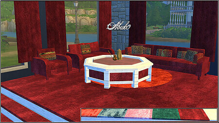 So Velvet: sofa, chair, loveseat, table, curtain, rug & stairs at Abuk0 Sims4