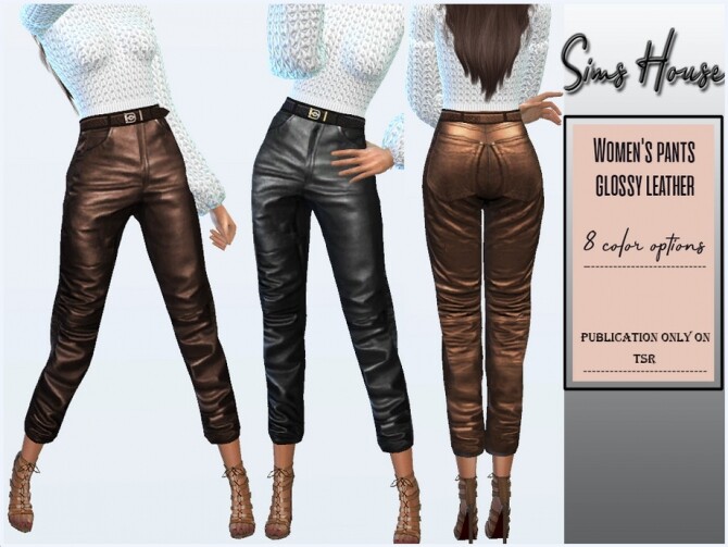 Sims 4 Womens pants glossy leather by Sims House at TSR