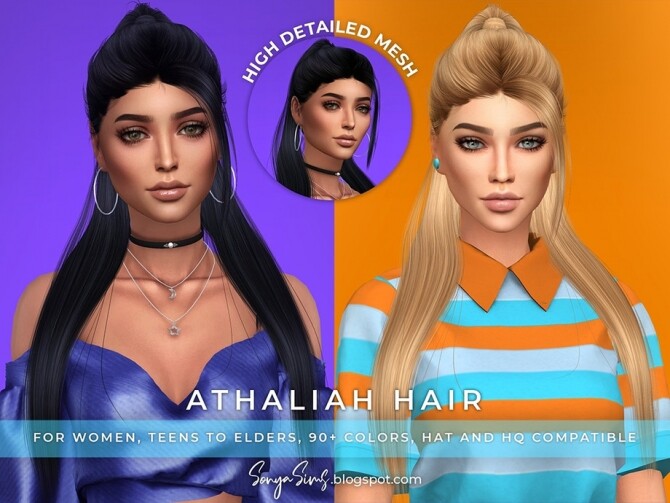 Sims 4 Athaliah Hair by SonyaSimsCC at TSR