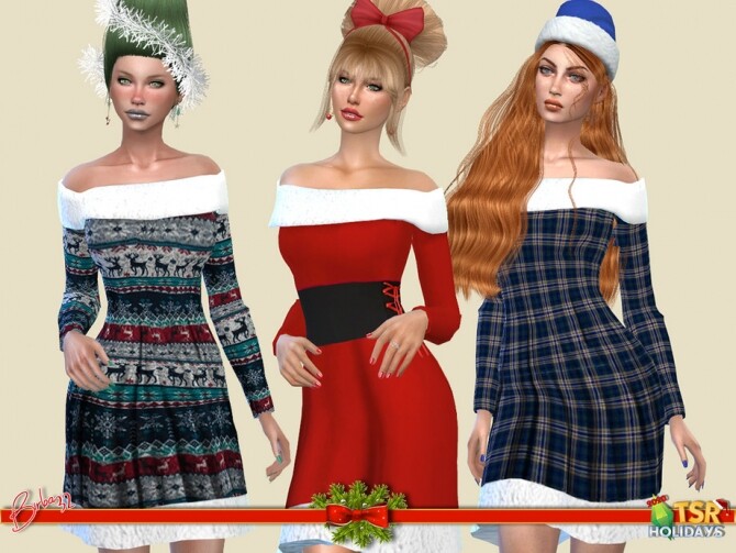 Sims 4 Christmas pattern dress Holiday Wonderland by Birba32 at TSR