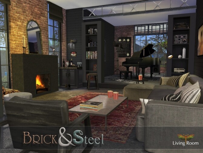 Sims 4 Brick & Steel Living Room by fredbrenny at TSR