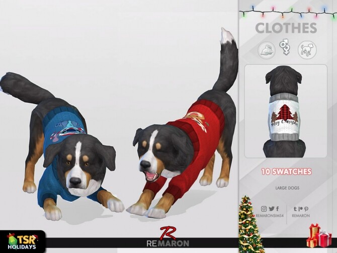 Sims 4 Christmas Sweater for Large Dogs 01 Holiday Wonderland by remaron at TSR