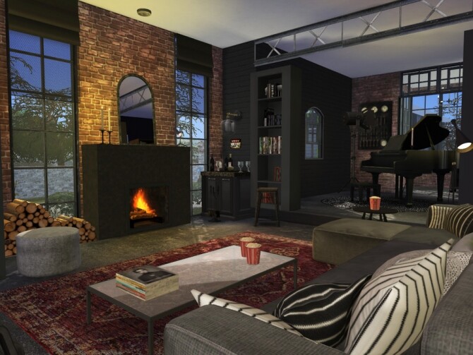 Sims 4 Brick & Steel Living Room by fredbrenny at TSR