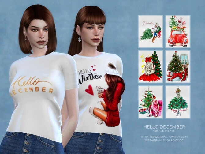 Sims 4 Hello December female t shirt by sugar owl at TSR