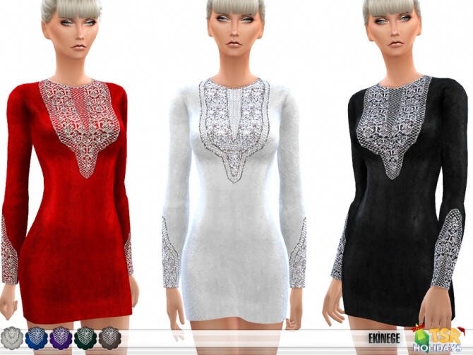 Sims 4 Holiday Wonderland Embroidered Velvet Dress by ekinege at TSR
