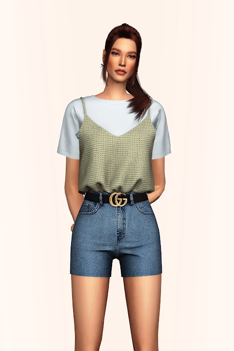 Sims 4 Waffle Knit Bustier & T Shirt at Gorilla