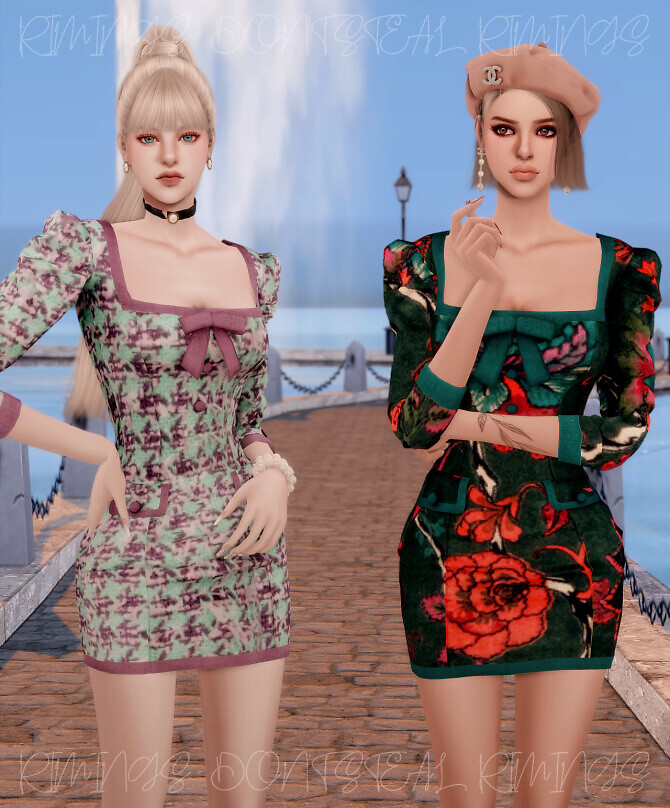 Sims 4 Square Neck Girlish Dress at RIMINGs