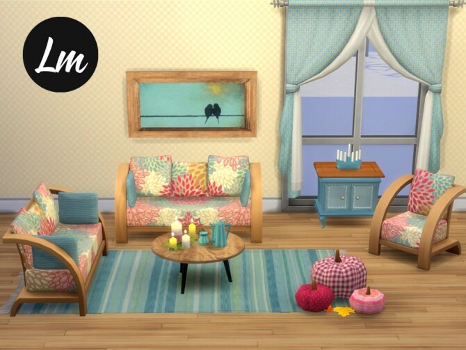 Sims 4 Cozy Days living room by Lucy Muni at TSR