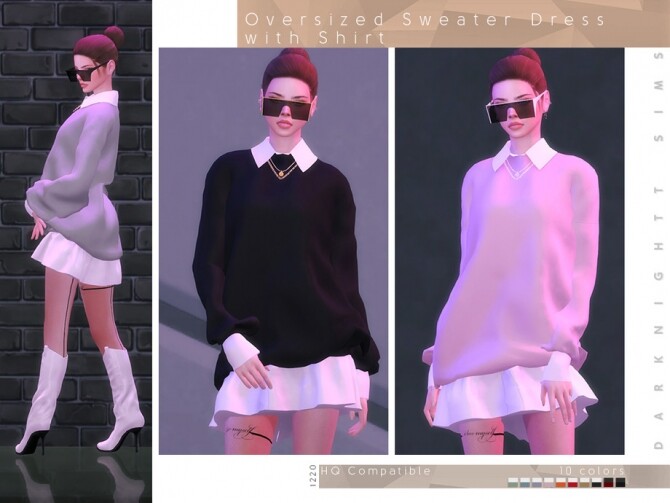 Sims 4 Oversized Sweater Dress with Shirt by DarkNighTt at TSR