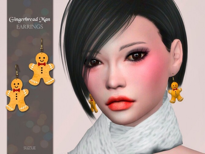 Sims 4 GingerbreadMan Earrings by Suzue at TSR