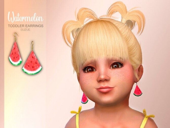 Sims 4 Watermelon Toddler Earrings by Suzue at TSR