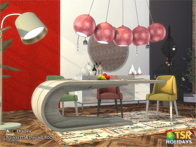 Sims 4 Poinsettia Dining Room Holiday Wonderland by ArtVitalex at TSR