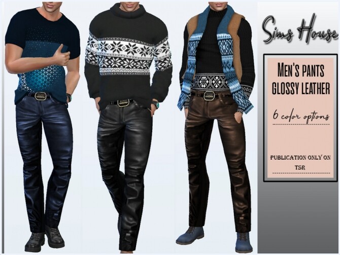 Sims 4 Mens pants glossy leather by Sims House at TSR